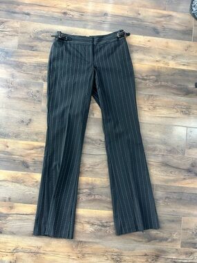 Bebe Black Pinstripe Pants Buckle Waist Straight Leg Y2K Size 2